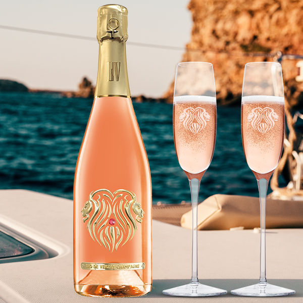 Reine Rosé & LDV Champagne Flutes with LDV Logo